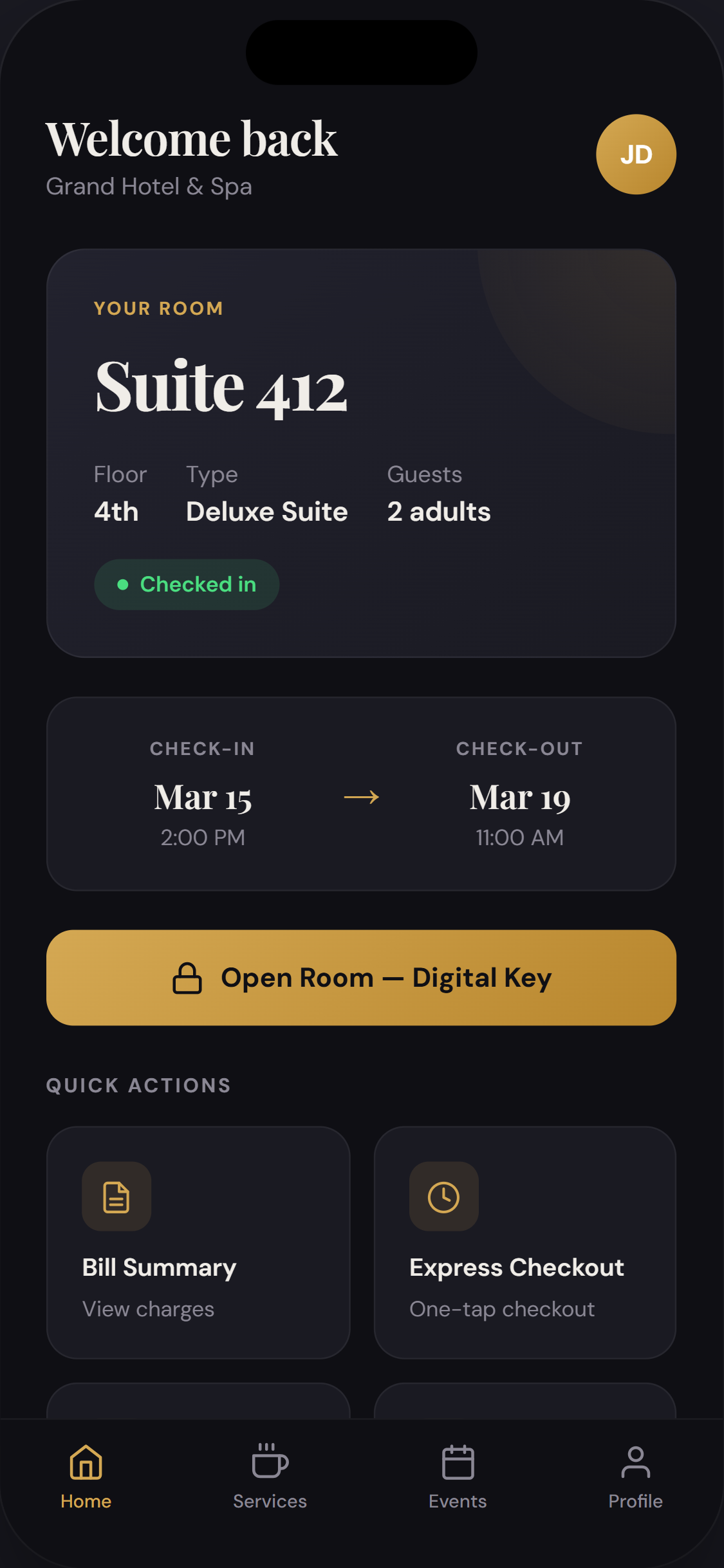 Hotel app screenshot